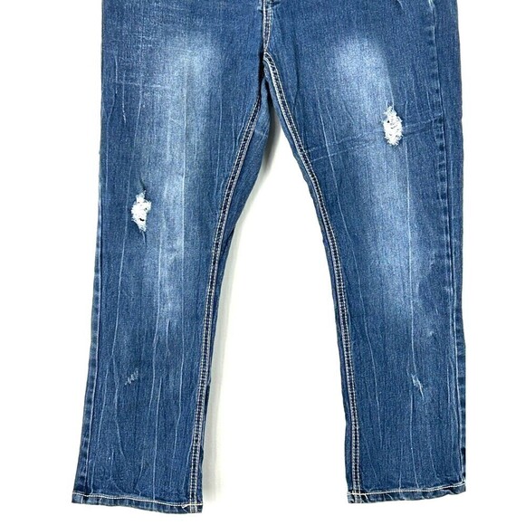Red Rivet Womens Cropped Size 11 Blue Jeans Thick Stitch Distressed Straight E3 - Picture 8 of 11